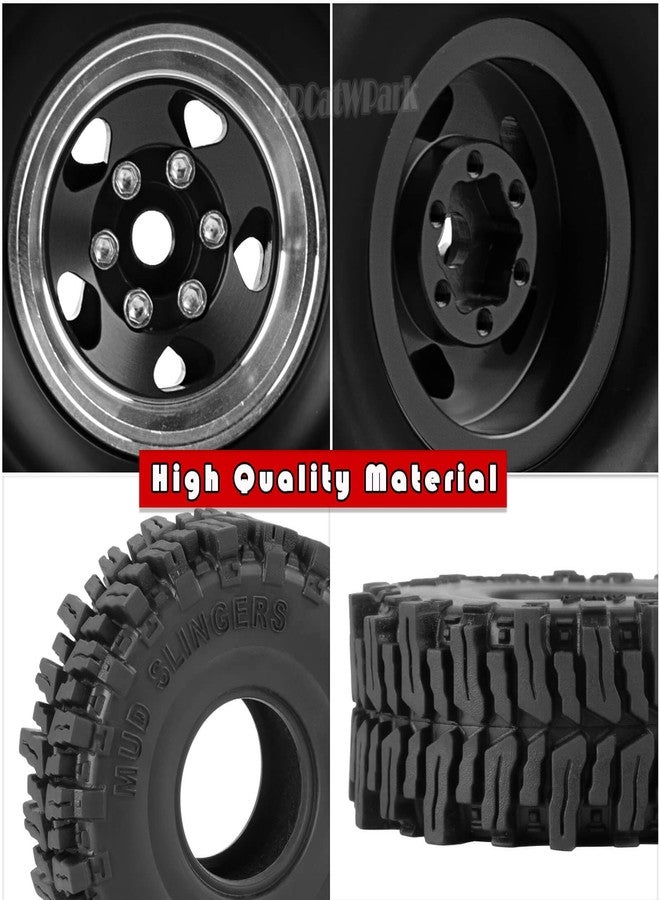 عجلات وإطارات BRCatWPark 1.0 Beadlock لسيارات الزحف التي تعمل بالتحكم عن بعد بمقياس 1/18 TRX4M و1/24 SCX24، وسيارات الطرق الوعرة والشاحنات، مصنوعة من الألومنيوم بقياس 1.0 بوصة مع إطارات مطاطية إسفنجية، لون أسود - Image 5